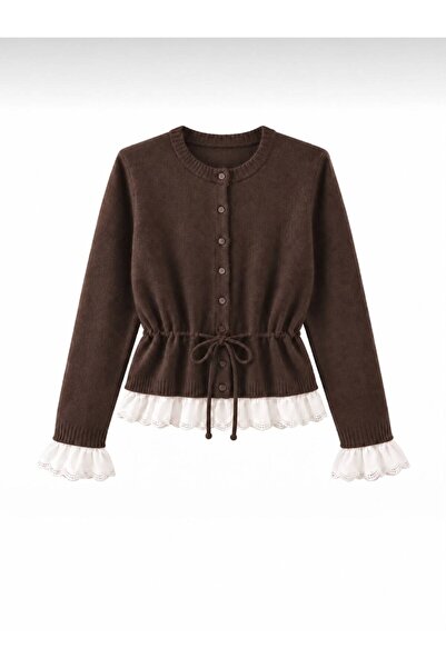 Elysira Women's Lace Detailed Waist Adjustable Knitwear Basic Cardigan