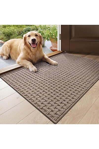 DEXIFUXI DEXI Front Door Mat Indoor Rug Washable 60 x 90 cm, Beige