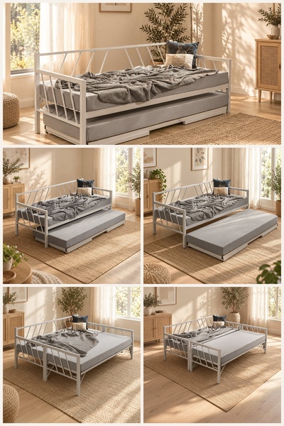 Unimet Cozy Yavrulu Metal Yatak 90x190 - 90x200 Beyaz – Tekerlekli Alt Yatak ...