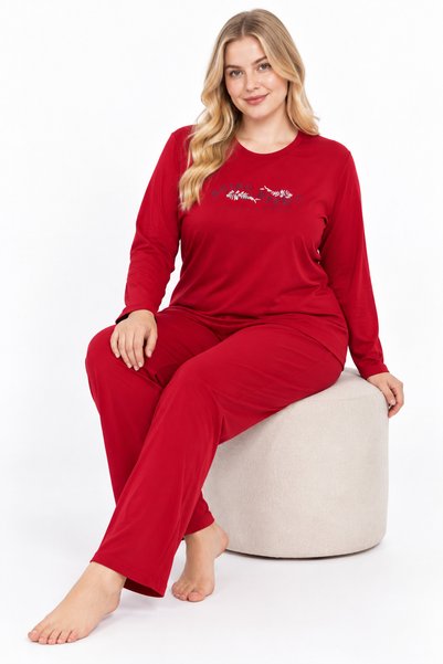 FAMES PİJAMA Büyük Beden %100 Penye Kırmızı Pijama Takımı