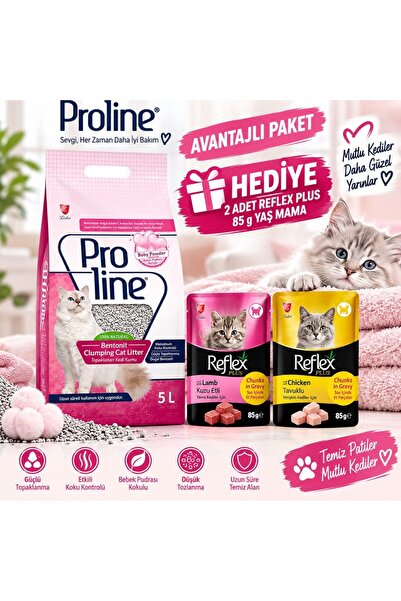 Pudra Kokulu Bentonit Topaklanan Kedi Kumu 5 L + 2 Adet Ödül Maması