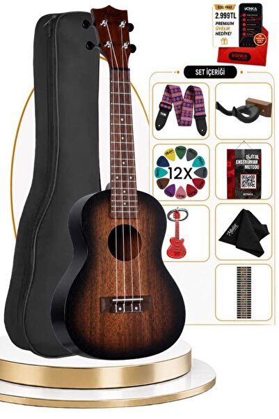 Midex CNT-245SB Kaliteli Sunburs Maun Ağacı Concert Ukulele Seti