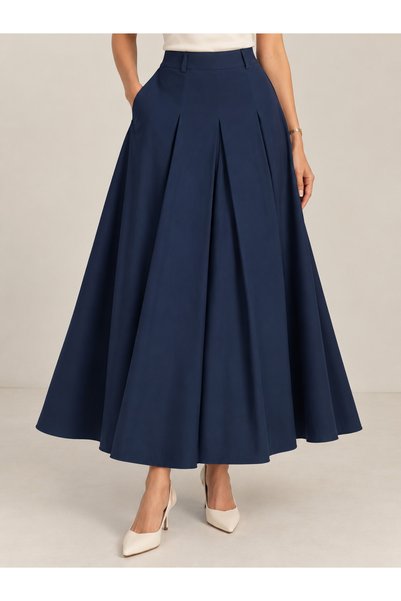 TOP CLOTHE تنورة طويلة للمعلمات والدوام بجيوب جانبية – كحلي وأخضر