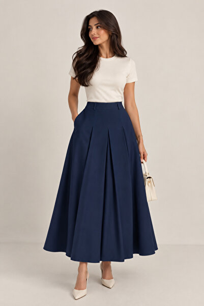 TOP CLOTHE تنورة طويلة للمعلمات والدوام بجيوب جانبية – كحلي وأخضر