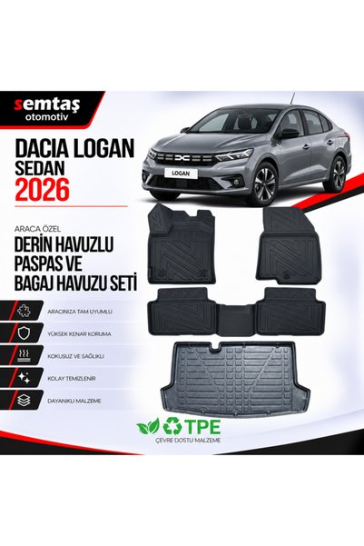 Semtaş Dacia Logan Sedan 2026 Araca Özel Derin Havuzlu Paspas ve Bagaj Havuzu...