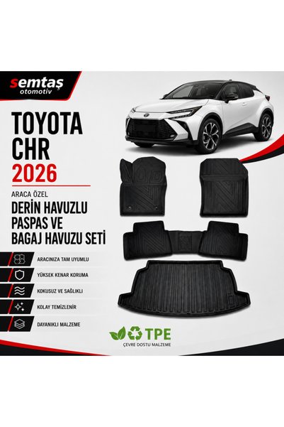 Semtaş Toyota CHR Ses Sistemsiz 2026 yeni C-HR Araca Özel Derin Havuzlu Paspa...