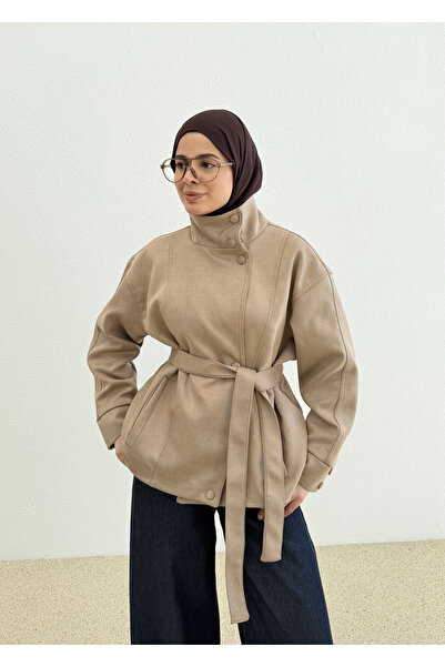 MODA AKSA 2156 SÜET ARKASI LASTİKLİ TRENCH BEJ