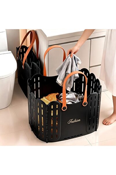GENERAL Tocokemo 55L Foldable Laundry Basket with Rubber Handles, Black, for ...