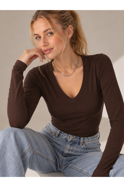 BW Bravely Wear Women's Finger-Looped V-Neck 100% Organic Cotton Fabric Blous...
