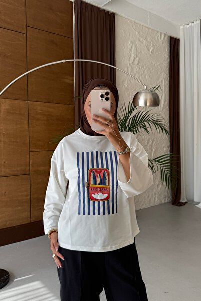 ensade Aurel Printed Design Two-Thread Comfortable Fit Sweat Blouse