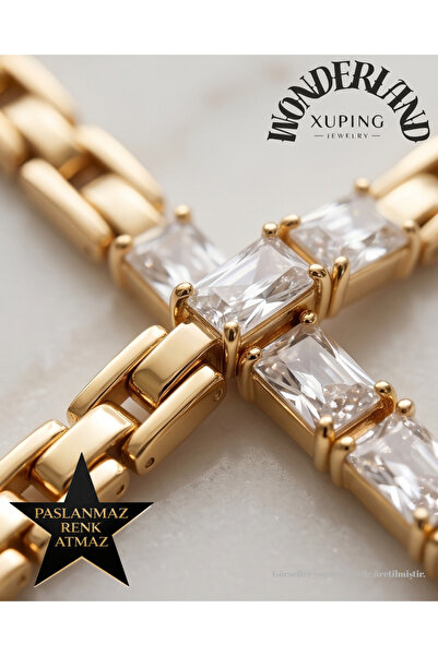XUPING JEWELRY Kristal Taşlı Kadın Bileklik 17 + 2 cm Uzatma 14K Altın Rengin...