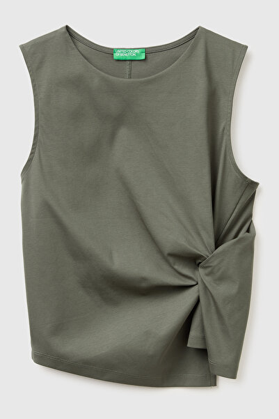 United Colors of Benetton Women's khaki 100% cotton sleeveless t-shirt with f...