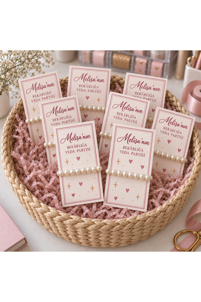 Bride Party Hediyelik İnci Bileklik - Kişiye Özel- 10 Adet