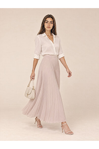 TOP CLOTHE تنورة نسائية طويلة واسعة للدوام والمدرسة – بيج، رمادي وبني