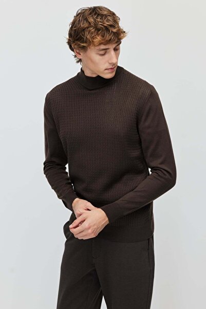 PAULMARK Men's Half Fishnet Patterned Knitwear Sweater