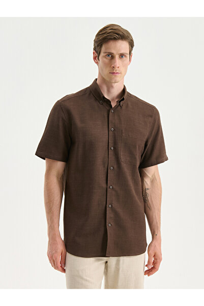 LC Waikiki Peak New Season Regular Fit Short Sleeve Linen Look Men's Shirt
