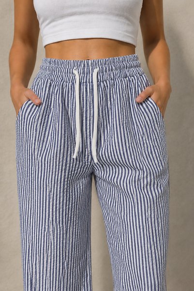 LEGS STAR Women's Navy Blue Elastic Waist Waterway Pocket Trousers