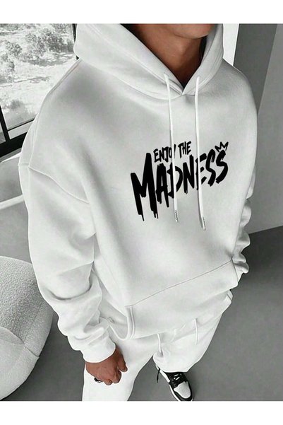 MITHRAS OUTDOORS Unisex White Madness Printed Hooded Sweatshirt Printed Premi...