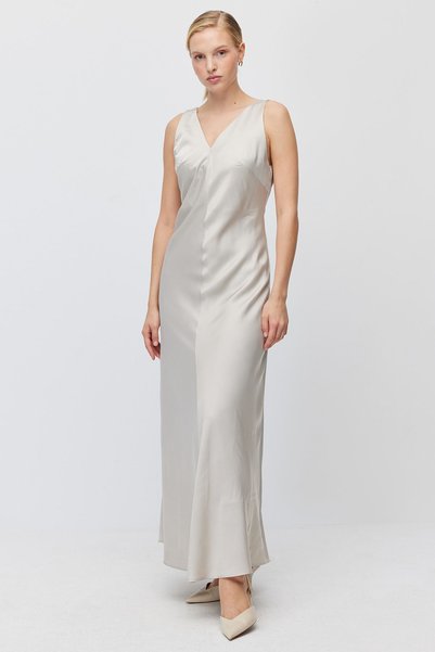 PAULMARK Women's V-Neck Sleeveless Satin Long Dress
