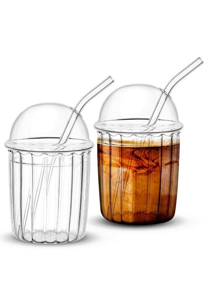AZONEE 1 Piece Cute Drinking Glasses with Dome Lid and Straw, Reusable Wide M...