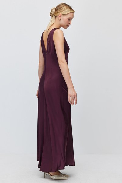 PAULMARK Women's V-Neck Sleeveless Satin Long Dress