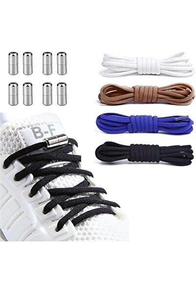 GENERAL 4 Pairs No Tie Silicone Shoelaces Elastic Tieless Shoe Laces with Cap...