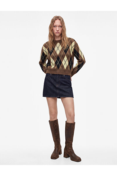 Koton Crew Neck Ribbed Long Sleeve Diamond Pattern Knit Sweater