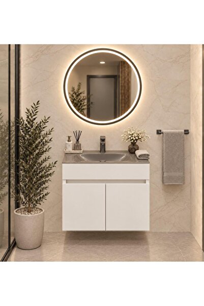BENA Dandi Beyaz Cam Lavabolu MDF Banyo Dolabı 60 CM