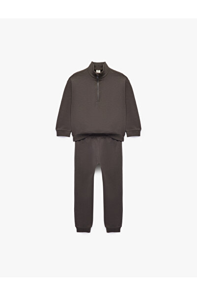 Koton Cotton Şardonlu Long Sleeve Zippered High Collar Tracksuit Set