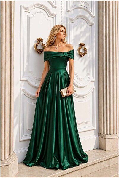 Butik Kadın Yeni Sezon Saten Kumaş Straplez Maxi Abiye Elbise