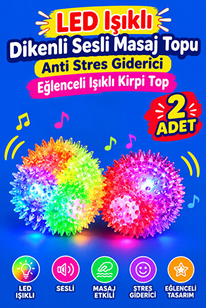 alpmodel Led Işıklı Dikenli Sesli Masaj Topu Anti Stres Giderici Eğlenceli Işıklı Kirpi Top 2 Adet