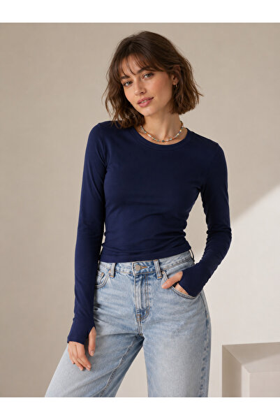 BW Bravely Wear Дамска блуза с кръгло деколте и ушички за пръсти, от 100% орг...