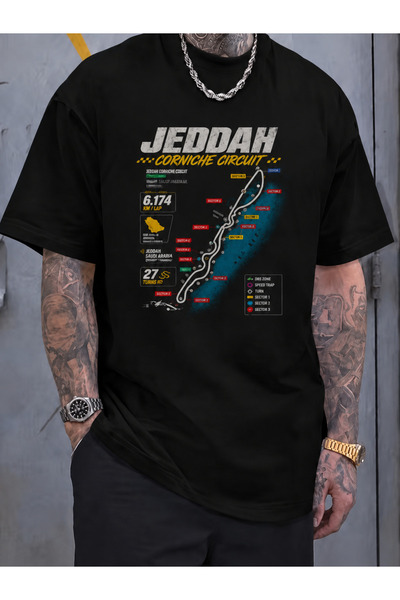 Wonder of U Jeddah Street Circuit Infographic Men's Cotton Crew Neck T-Shirt
