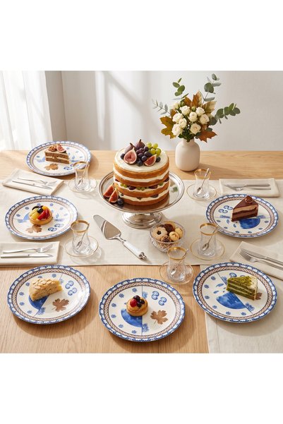 Tezyinat Wood Deniz 6-Piece Porcelain Serving Plate Set