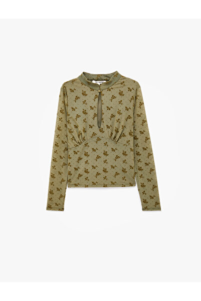 Koton Drawstring Drop Window Detail Mandarin Qipao Collar Long Sleeve Floral ...