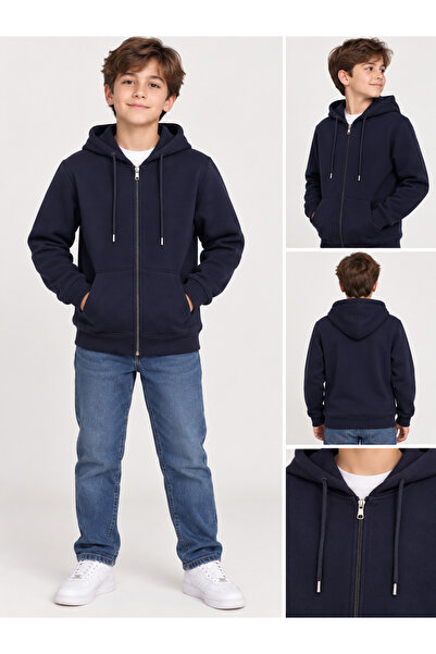 LİFA KİDS Children's Hooded Three-Thread School and Casual Cardigan - Sweatsh...