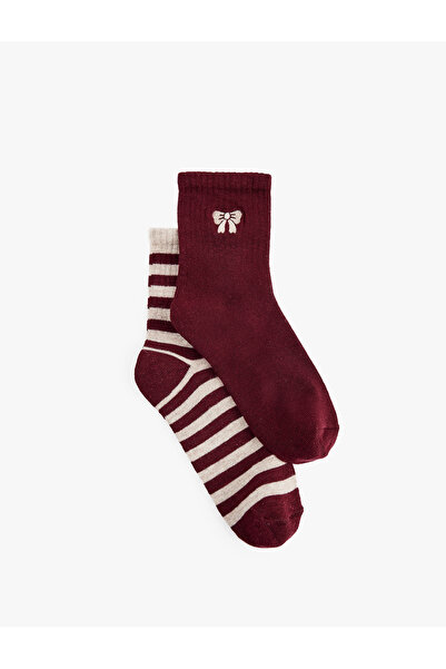Koton Set of 2 Striped Cotton Socks with Bow