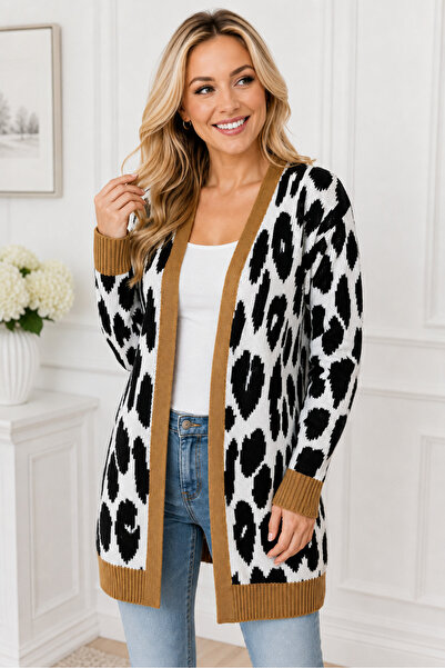 TRQOM Women's Long Sleeve V-Neck Open Front Leopard Print Stylish Elegant Cas...
