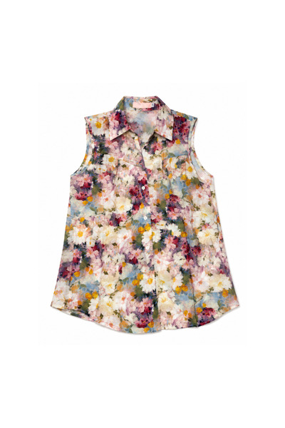 doneel Women’s beige Floral Print Sleeveless Button-Up Blouse – Free Size