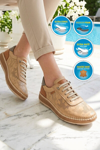 Voyager Women's Beige Genuine Leather Memory Foam Anatomical Comfortable Sole...