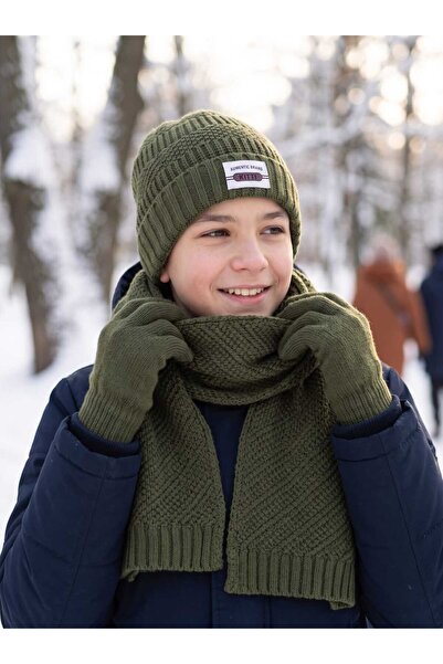 Aware Time Kitti 9-15 Years Old Boys' Lined Scarf, Beanie, Gloves 3-Piece Set