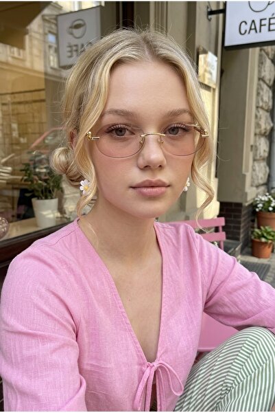 Chunky Frame Cartiess Unisex Elips Pudra Nude Gold Çerçeveli Ultra Hafif Uv40...