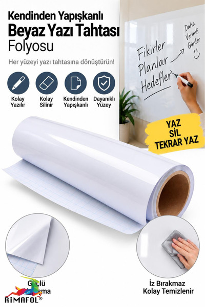 RİMAFOL Kendinden Yapışkanlı Beyaz Yazı tahtası Folyosu 68 CM X 2 METRE 200 M...