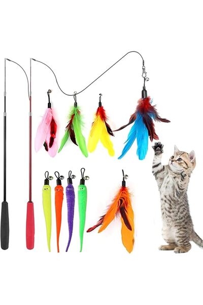 LinJie Cat Toys Feather Toy,2PCS Retractable Cat Wand Toys and 10PCS Replacem...