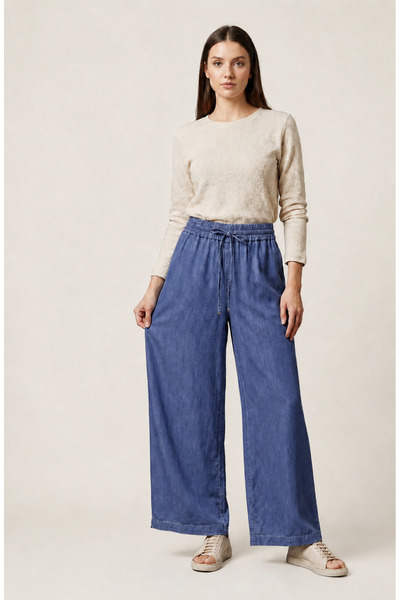 Doque 59216 BÜYÜK BEDEN BELİ LASTİKLİ VE BAĞLAMALI GENİŞ PAÇA KOT PANTALON #2...