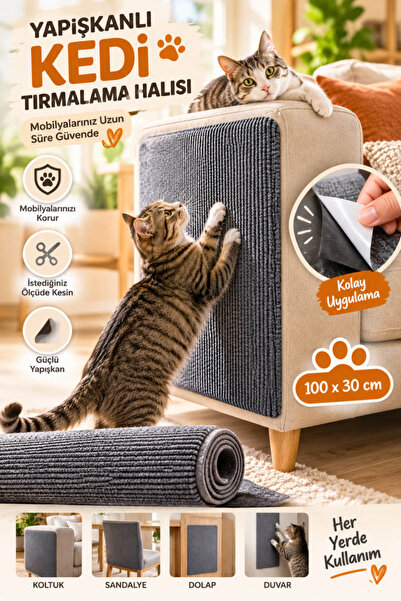 House Bird Yapışkanlı Kedi Tırmalama Halısı 100x30 cm Kesilebilir Mobilya Kol...