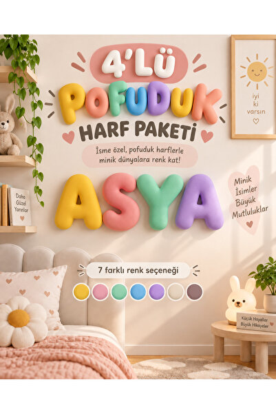 4'lü Pofuduk Harf Duvar Dekoru | İsme Özel Çocuk Odası Bubble Harfler