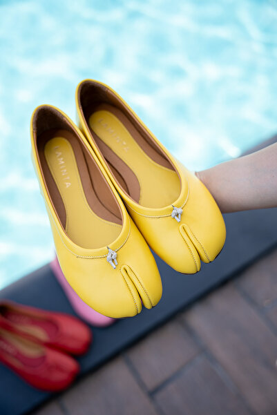 LAMİNTA Gretel Genuine Leather Women's Flat Ballerinas - Yellow