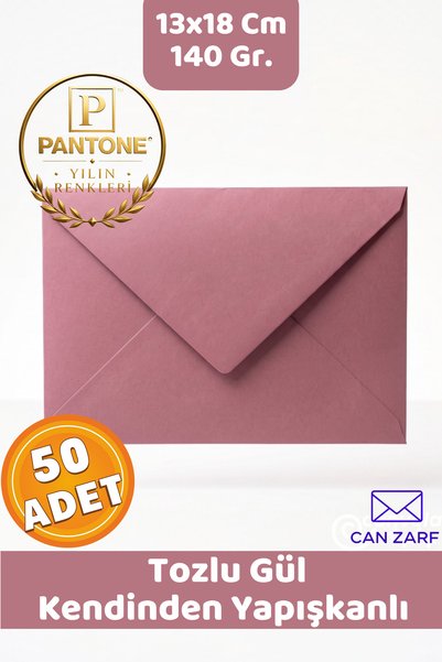 CAN ZARF 50 Adet Tozlu Gül Pembe Zarf Pantone Yılın Renkleri 140 gr. 13x18 Cm...