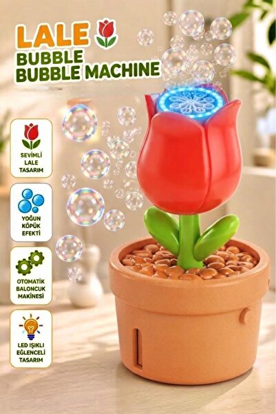 Tıfıl Toys Sevimli Lale Tasarımlı LED Işıklı Otomatik Baloncuk Makinesi Yoğun...